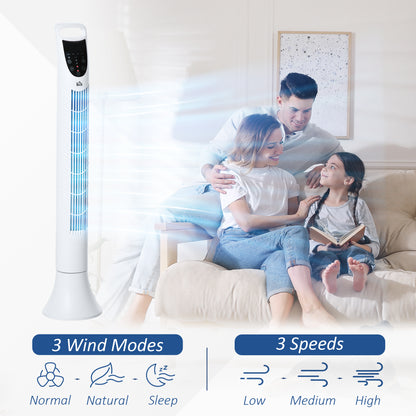 Oscillating Three Speed Tower Fan With Timer & Remote Control White by Homcom