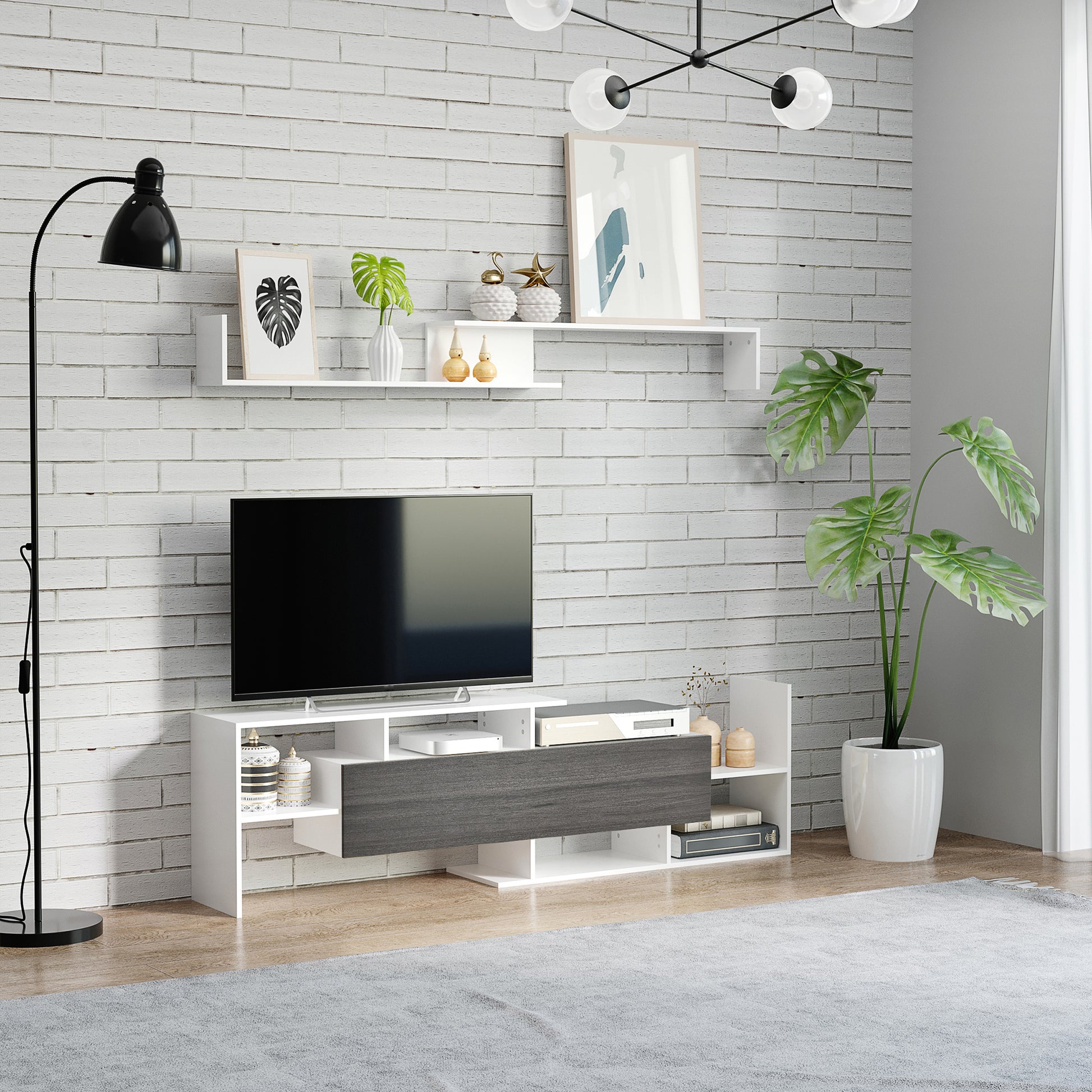 Homcom Modern TV Cabinet with Wall Shelf