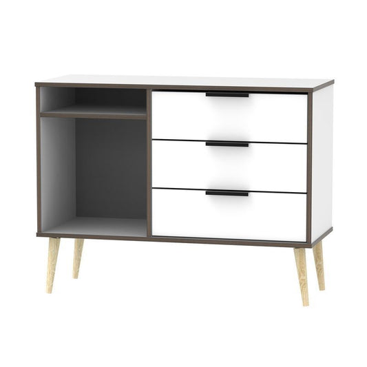 Drayton TV Unit Natural & White 2 Shelves 3 Drawers