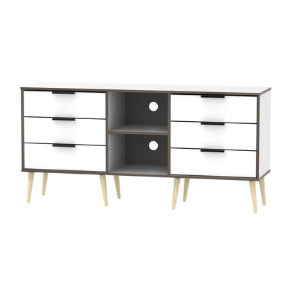 Drayton TV Unit Natural & White 2 Shelves 6 Drawers