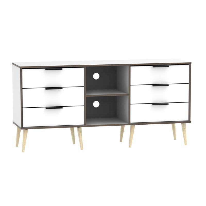 Drayton TV Unit Natural & White 2 Shelves 6 Drawers