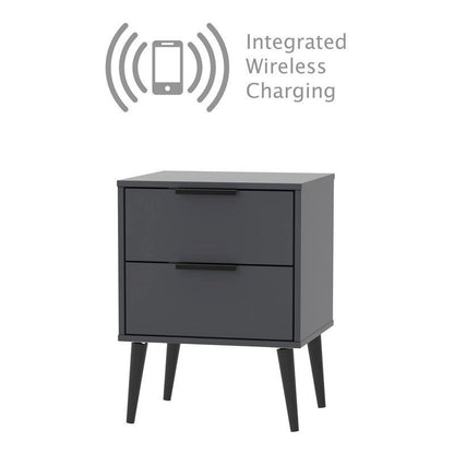 Drayton Wireless Charger Side Table Black 2 Drawers