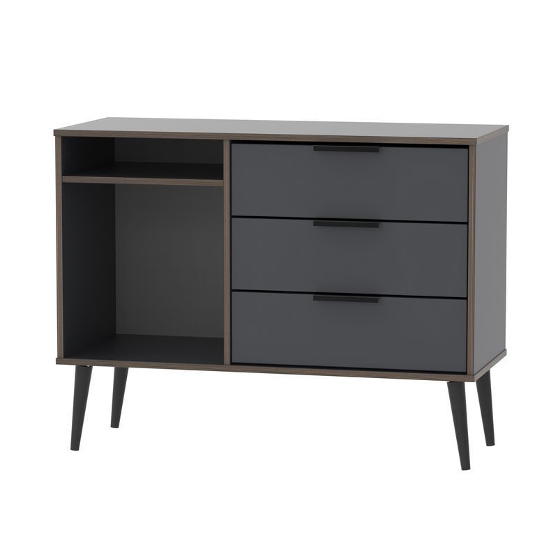 Drayton TV Unit Natural & Black 2 Shelves 3 Drawers