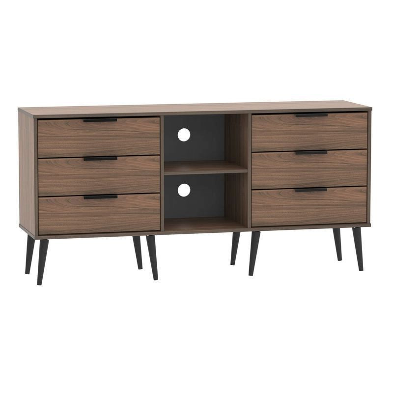 Drayton TV Unit Dark Brown 2 Shelves 6 Drawers