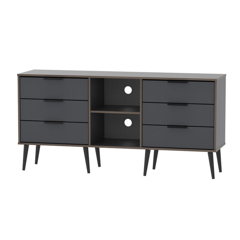 Drayton TV Unit Natural & Black 2 Shelves 6 Drawers