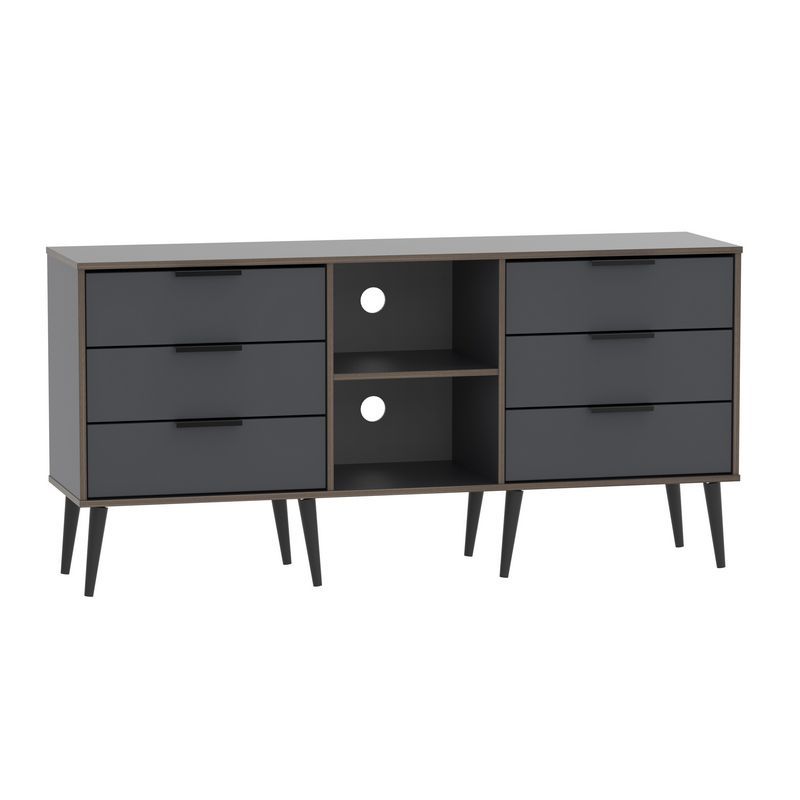 Drayton TV Unit Natural & Black 2 Shelves 6 Drawers