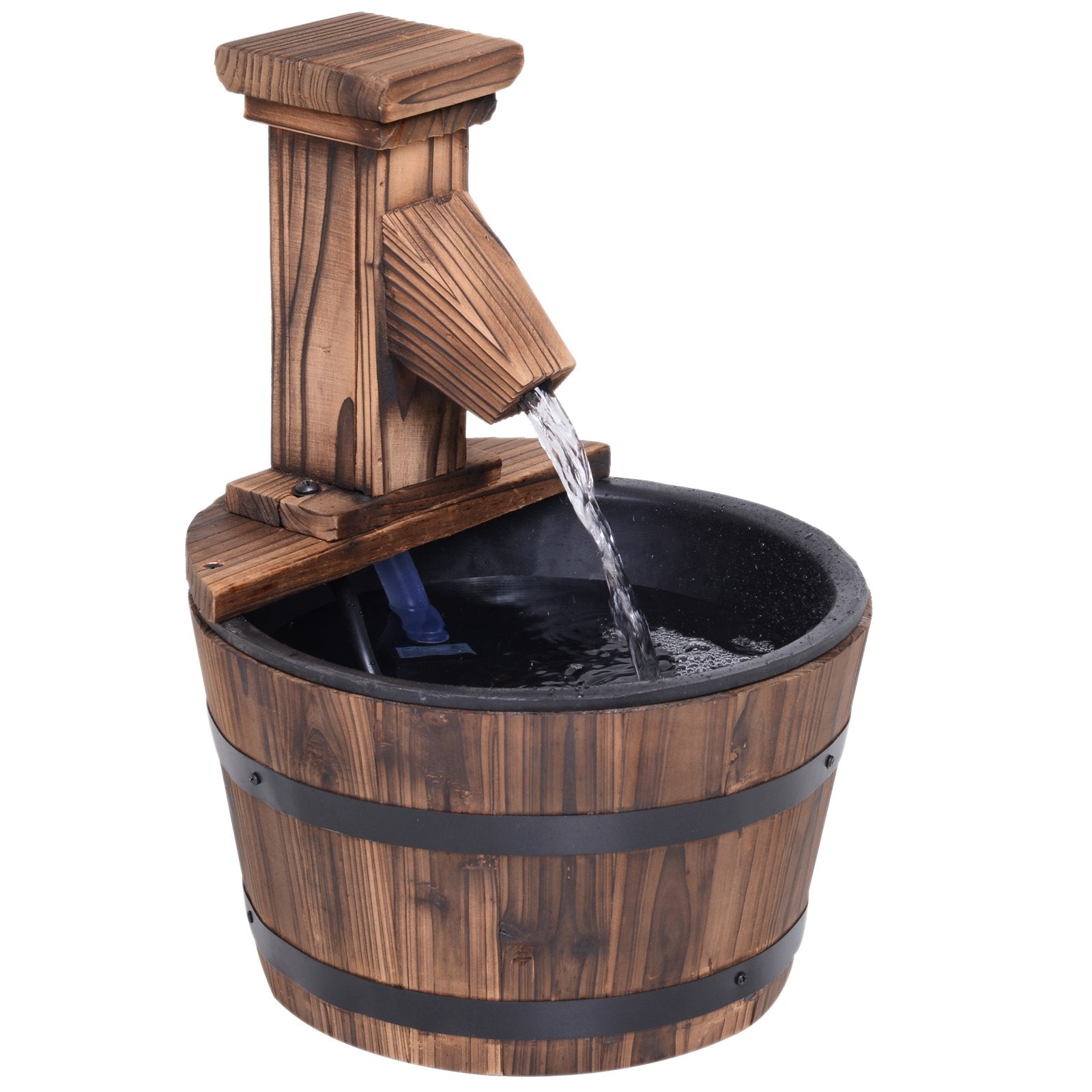 Outsunny Wood Barrel Patio Water Fountain Garden Decorative Ornament Water Feature with Electric Pump