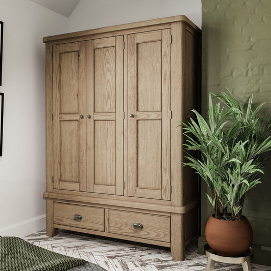 Bondi Tall Wardrobe Oak Natural 3 Doors 2 Drawers