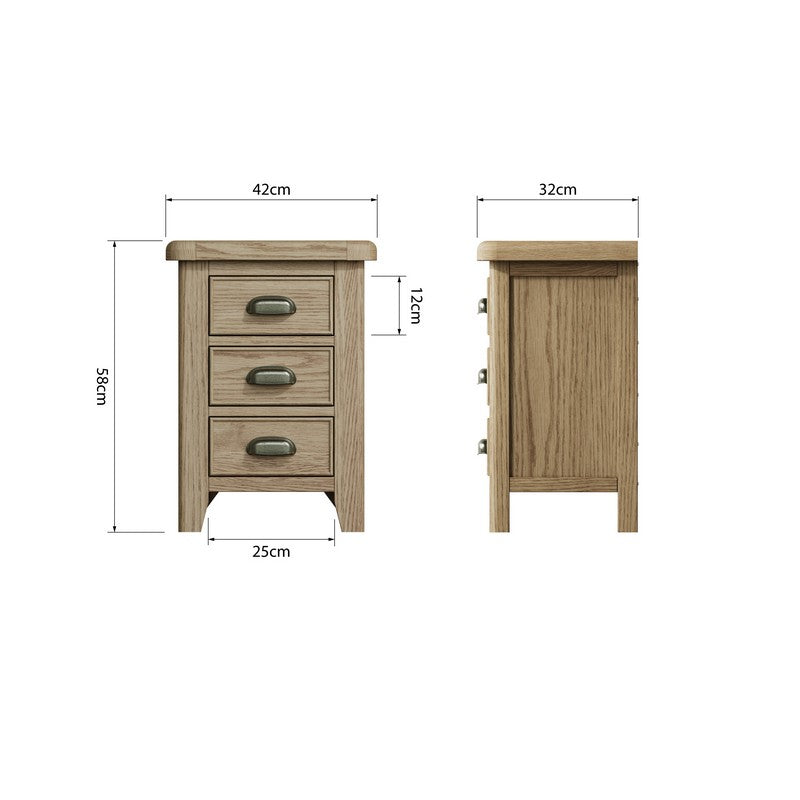 Bondi Bedside Table Oak Natural 3 Drawers