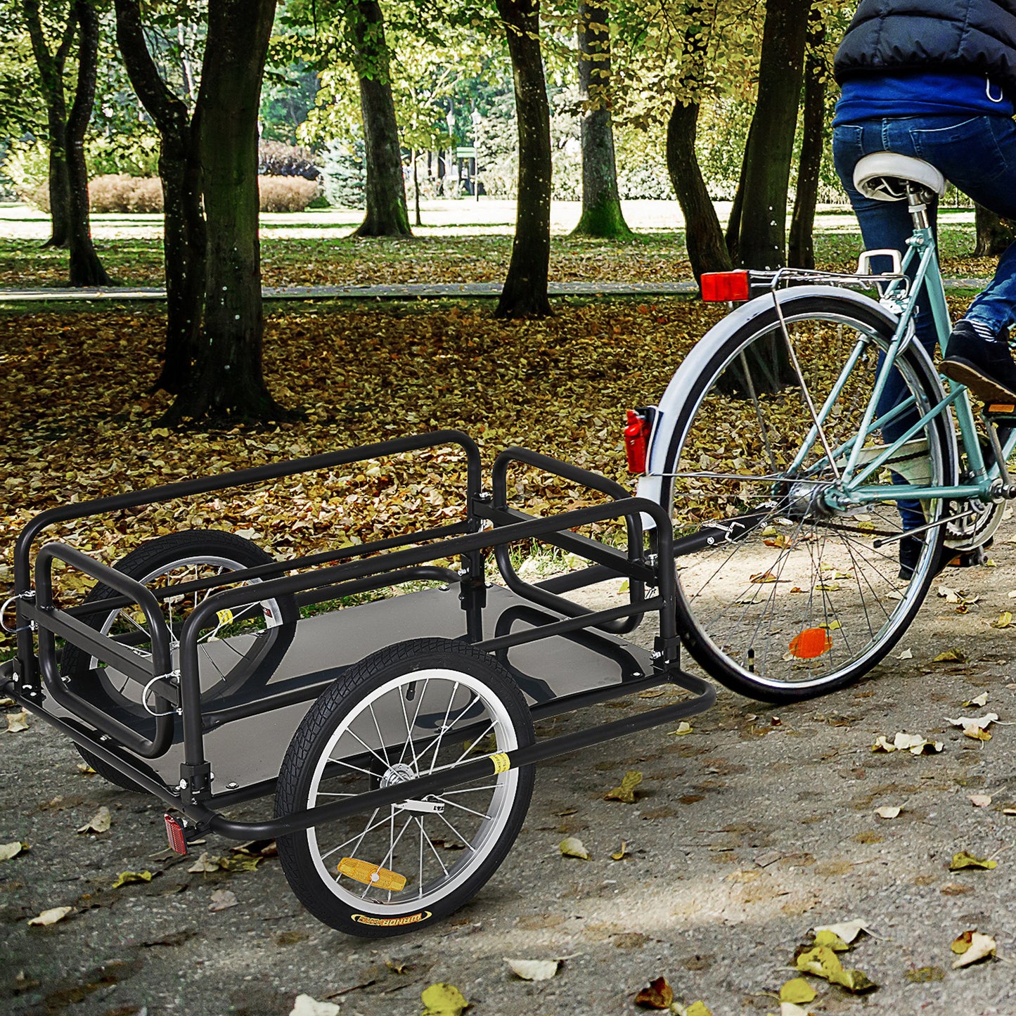 Homcom Bike Cargo Trailer in Steel Frame Extra Bicycle Storage Carrier with Hitch-Black