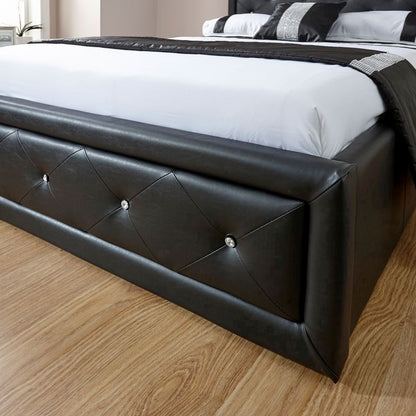 Hollywood King Size Ottoman Bed Faux Leather Black 5 x 7ft