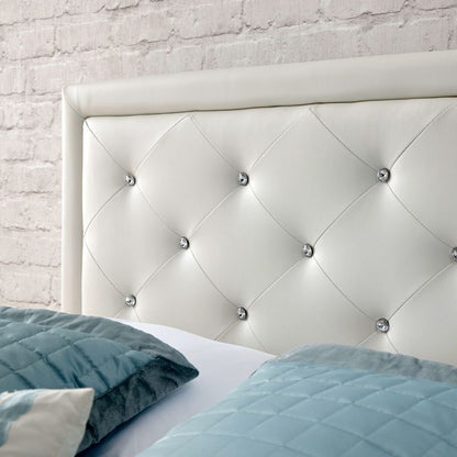 Hollywood King Size Ottoman Bed Faux Leather White 5 x 7ft