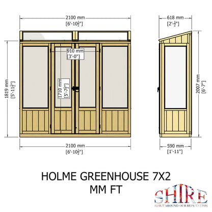 Shire Holme 1' 11" x 6' 10" Pent Greenhouse - Classic Coated