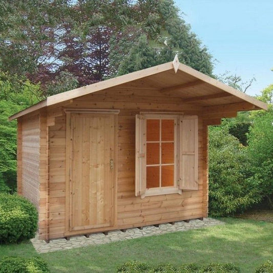 Shire Hopton 9' 9" x 7' 10" Apex Log Cabin - Premium 34mm Cladding Tongue & Groove