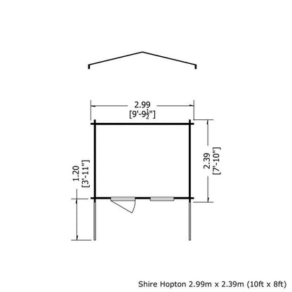 Shire Hopton 9' 9" x 7' 10" Apex Log Cabin - Premium 28mm Cladding Tongue & Groove