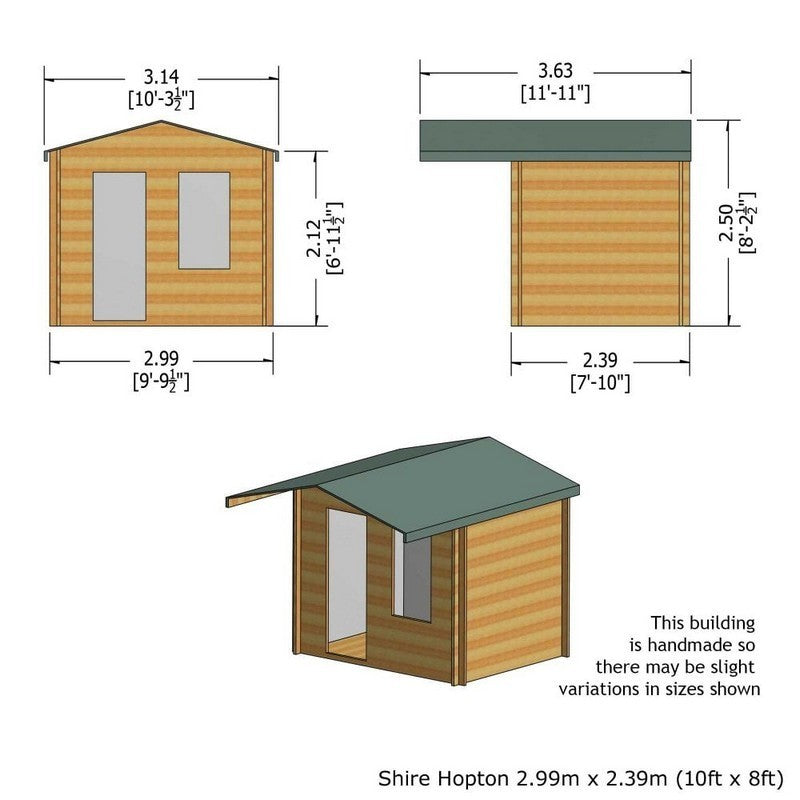 Shire Hopton 9' 9" x 7' 10" Apex Log Cabin - Premium 28mm Cladding Tongue & Groove