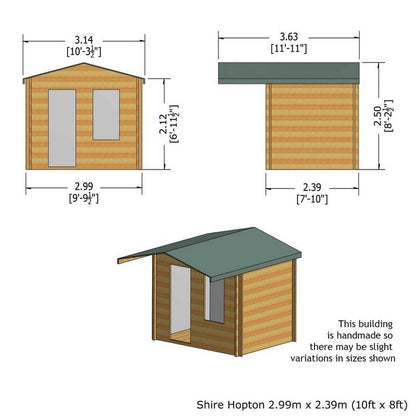 Shire Hopton 9' 9" x 7' 10" Apex Log Cabin - Premium 34mm Cladding Tongue & Groove