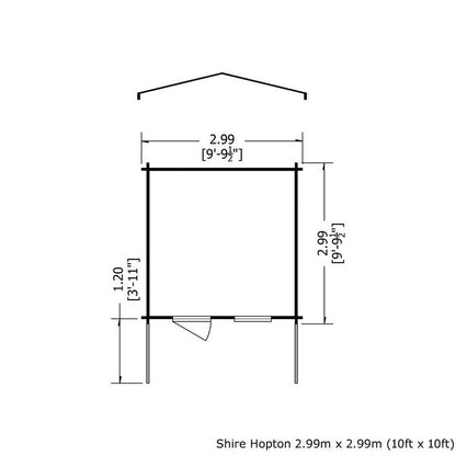 Shire Hopton 9' 9" x 9' 9" Apex Log Cabin - Premium 70mm Cladding Tongue & Groove