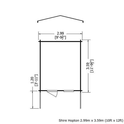 Shire Hopton 9' 9" x 11' 9" Apex Log Cabin - Premium 70mm Cladding Tongue & Groove