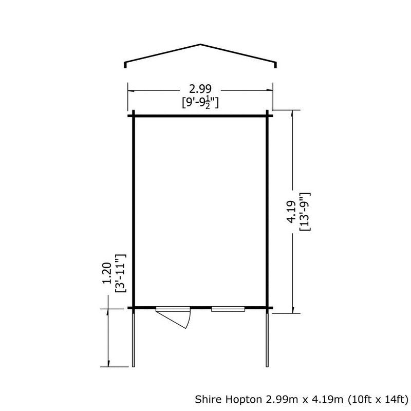 Shire Hopton 9' 9" x 13' 8" Apex Log Cabin - Premium 28mm Cladding Tongue & Groove