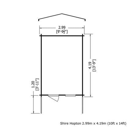 Shire Hopton 9' 9" x 13' 8" Apex Log Cabin - Premium 70mm Cladding Tongue & Groove