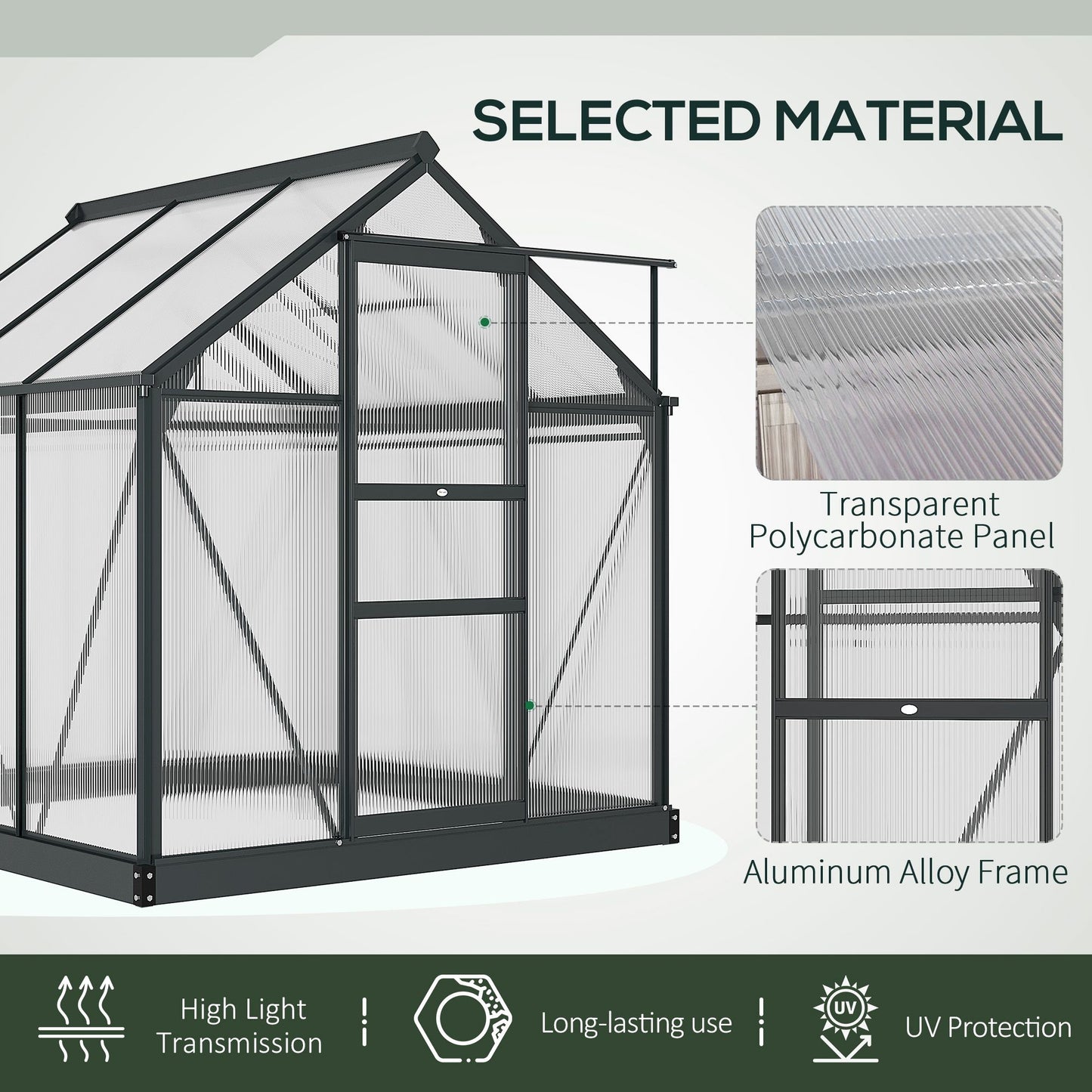 Outsunny Clear Polycarbonate Greenhouse Large Walk-In Green House Garden Plants Grow Galvanized Base Aluminium Frame With Slide Door