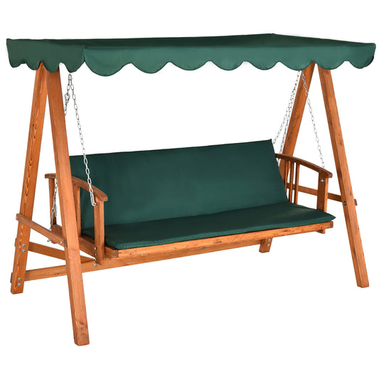 Outsunny 3 Seater 2-in-1 Wooden Garden Swing Seat Swing Chair Outdoor Convertible Hammock Bench Furniture Lounger Bed Wood