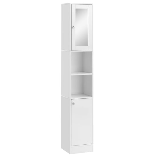 Tall Bathroom Storage Cabinet with Mirror, Freestanding Floor Cabinet Tallboy Unit with Adjustable Shelves, White-0