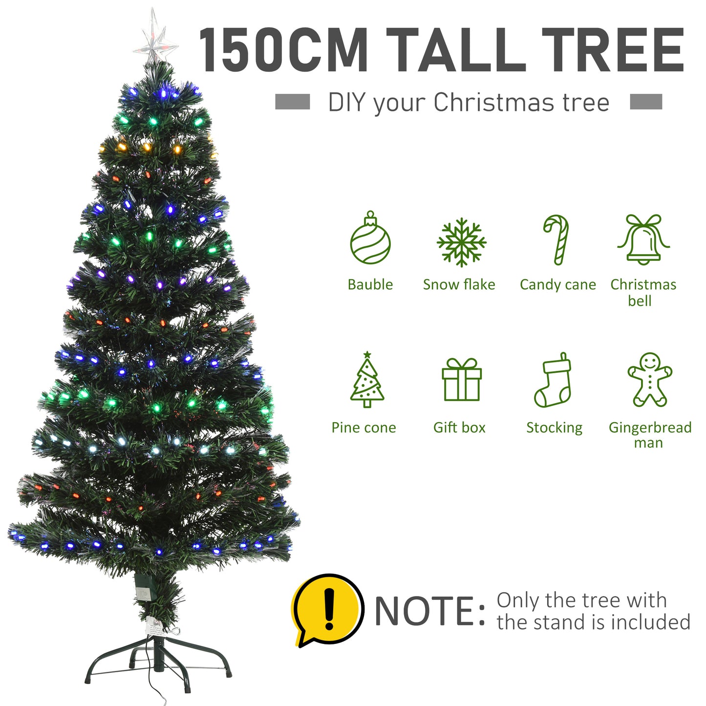 Homcom 5FT Pre-Lit Fiber Optic Christmas Tree with Star Tree Topper