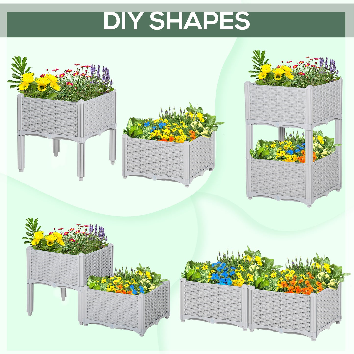 Outsunny Raised Flower Bed Vegetable Herb Plant Stand Lightweight - 40L x 40W x 44H CM