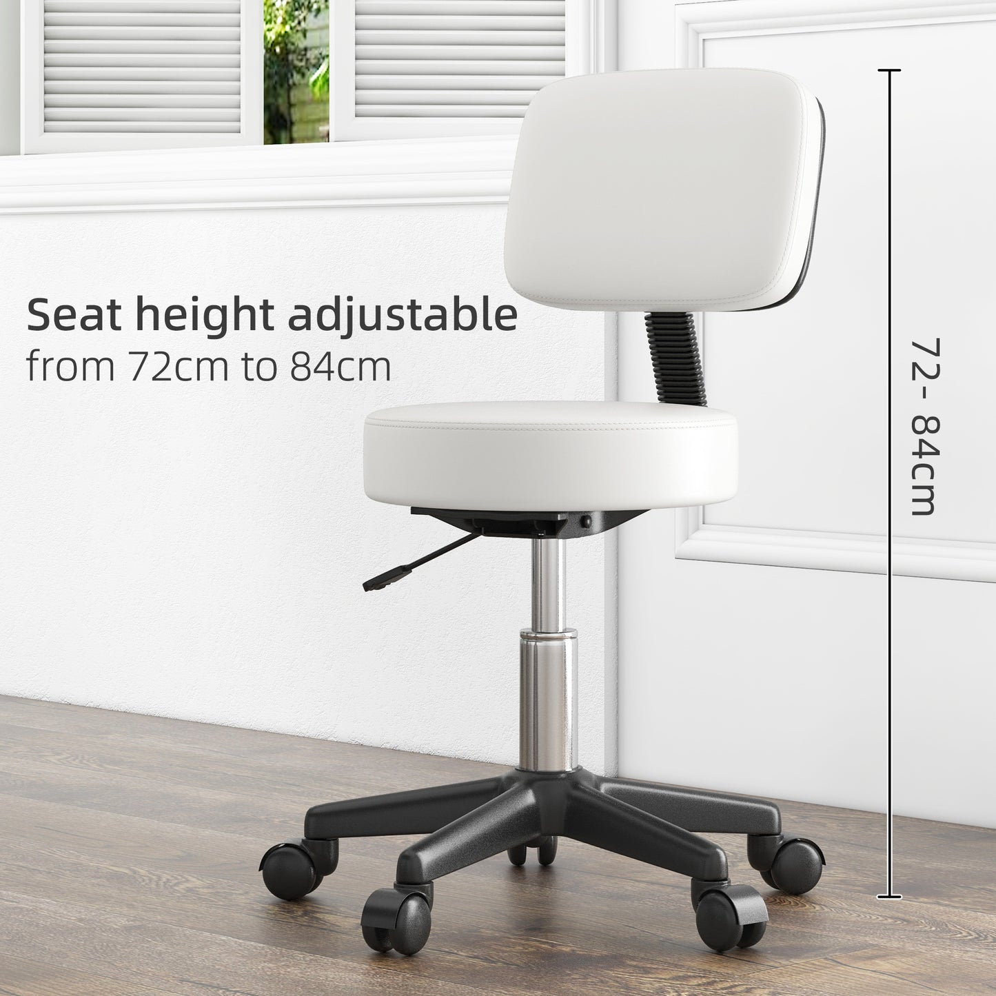 Homcom Beautician's Swivel Salon Chair w/ Padded Seat Back 5 Wheels Adjustable Height Salon Hairdressers Tattoo Spa Rolling Cushion Professional White