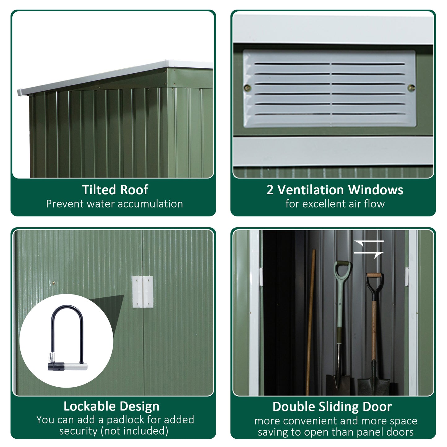 Corrugated 9 x 4' Double Door Pent Garden Shed With Ventilation Steel Light Green by Steadfast