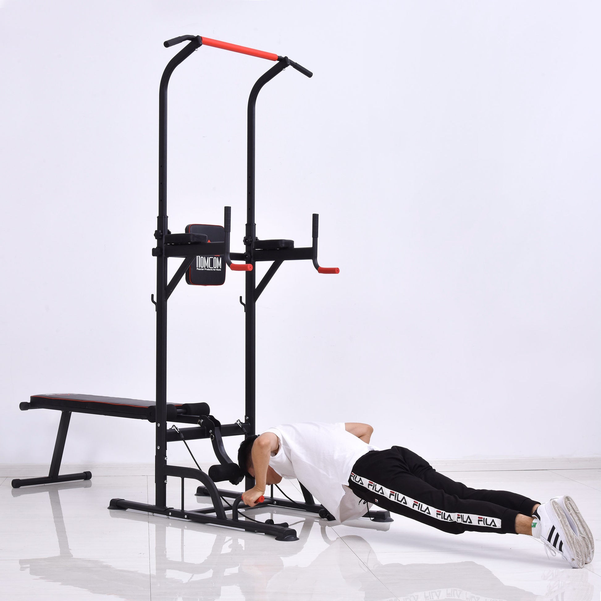 Homcom Steel Strength Training Power Tower Pull Up Station Black/Red