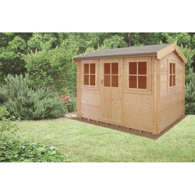 Shire Hemsted 9' 9" x 9' 9" Reverse Apex Log Cabin - Premium 70mm Cladding Tongue & Groove