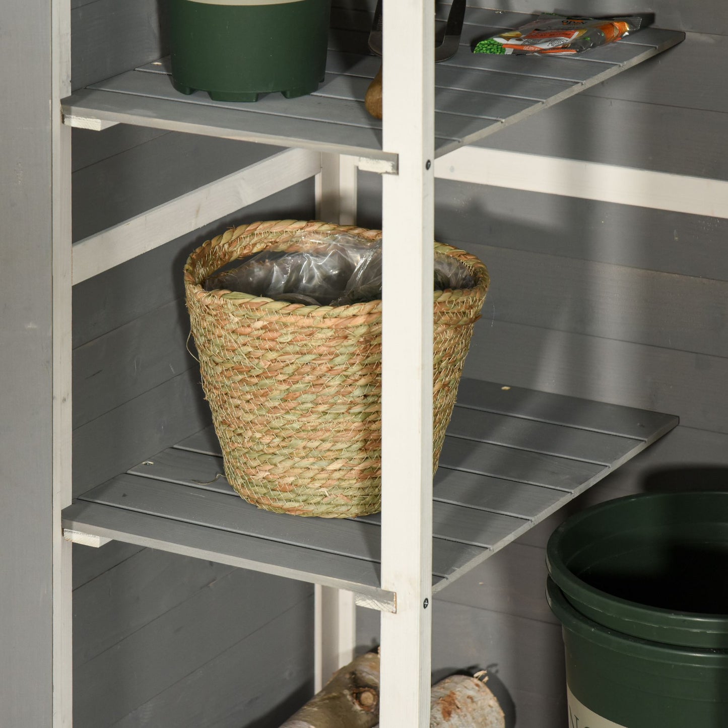 Standard 75cm Single Door Pent Garden Store With Shelves Fir Wood Grey by Steadfast