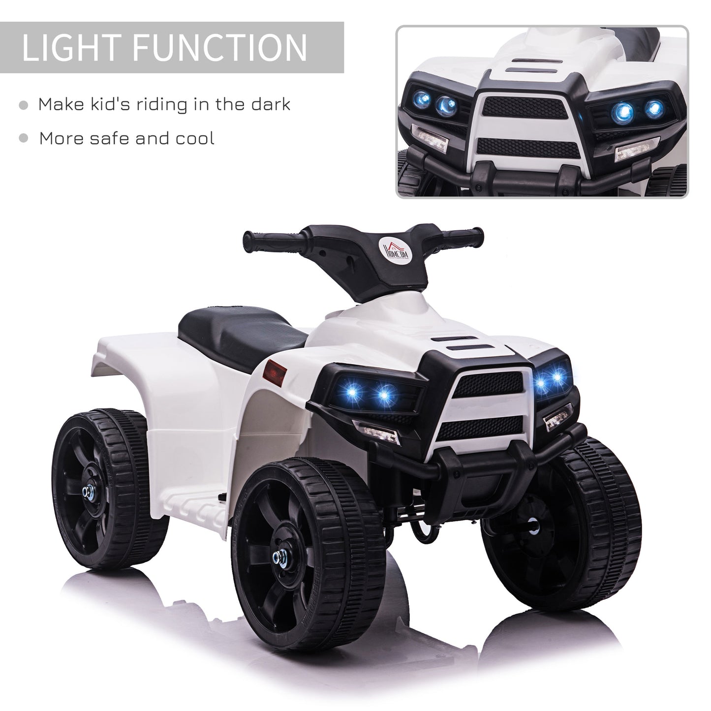 Homcom 6V Kids Electric Ride on Car ATV Toy Quad Bike With Headlights for Toddlers 18-36 months White