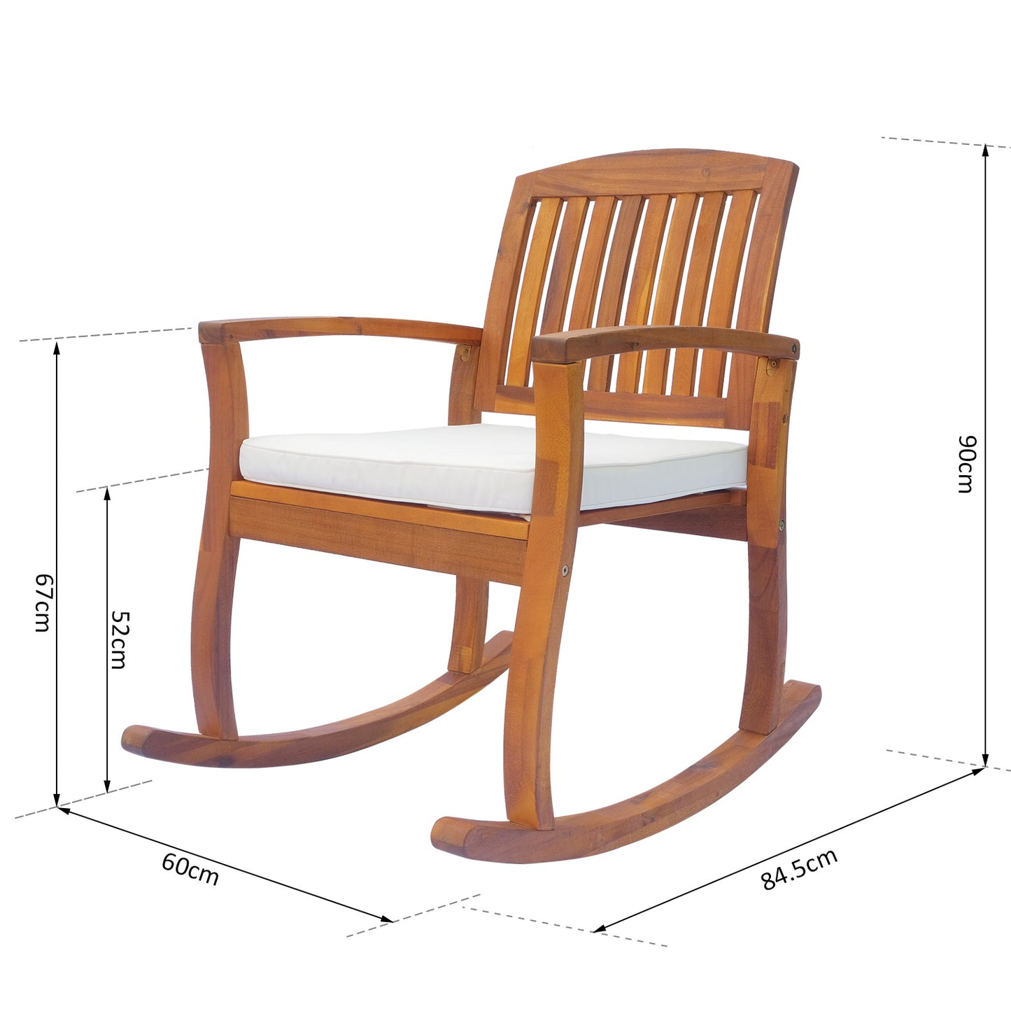 Outsunny Garden Acacia Wood Rocking Chair Deck Indoor Outdoor Porch Seat Rocker with Cushion