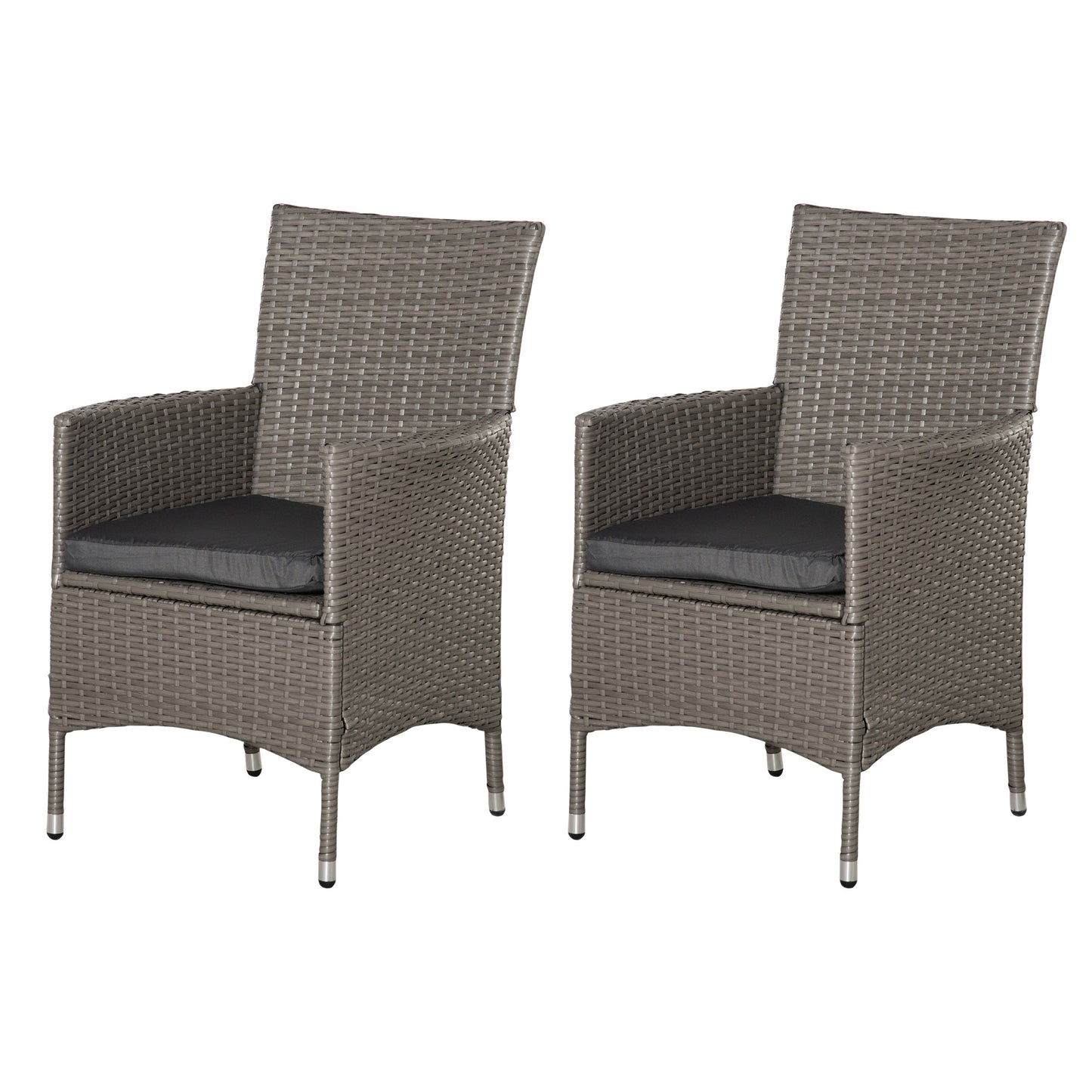 Outsunny 2 PC Outdoor Rattan Armchair Dining Chair Garden Patio Furniture w/ Armrests Cushions Grey