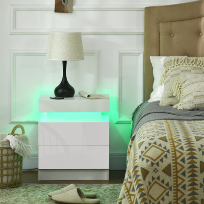 Homcom White Bedside Table with LED Light