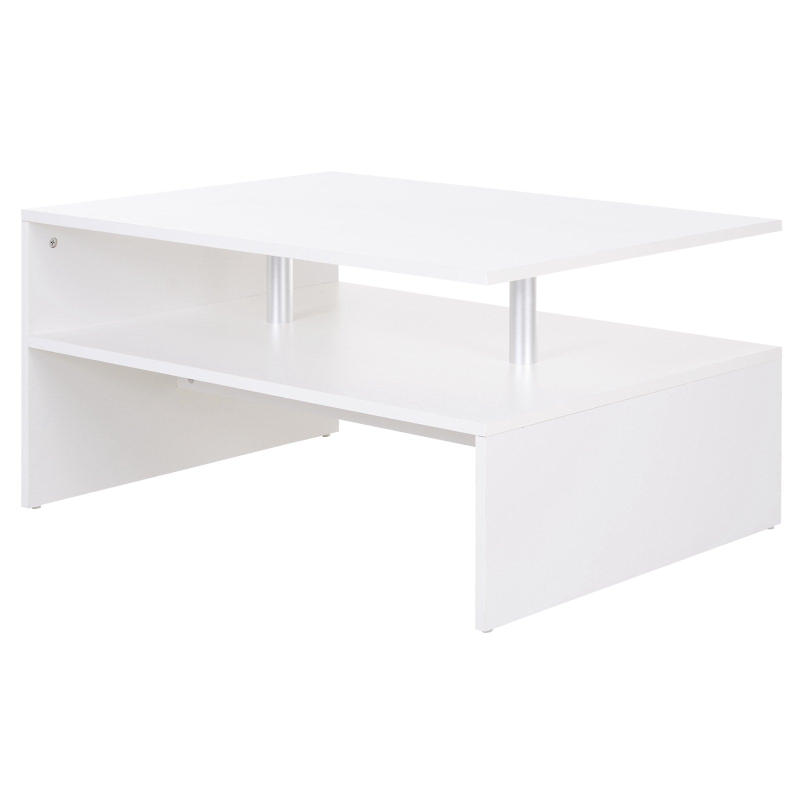 Homcom 2-Tier Coffee Table Side/End Table Modern Rectangular Design w/ Open Shelf Living Room Entryway Hallway Furniture White