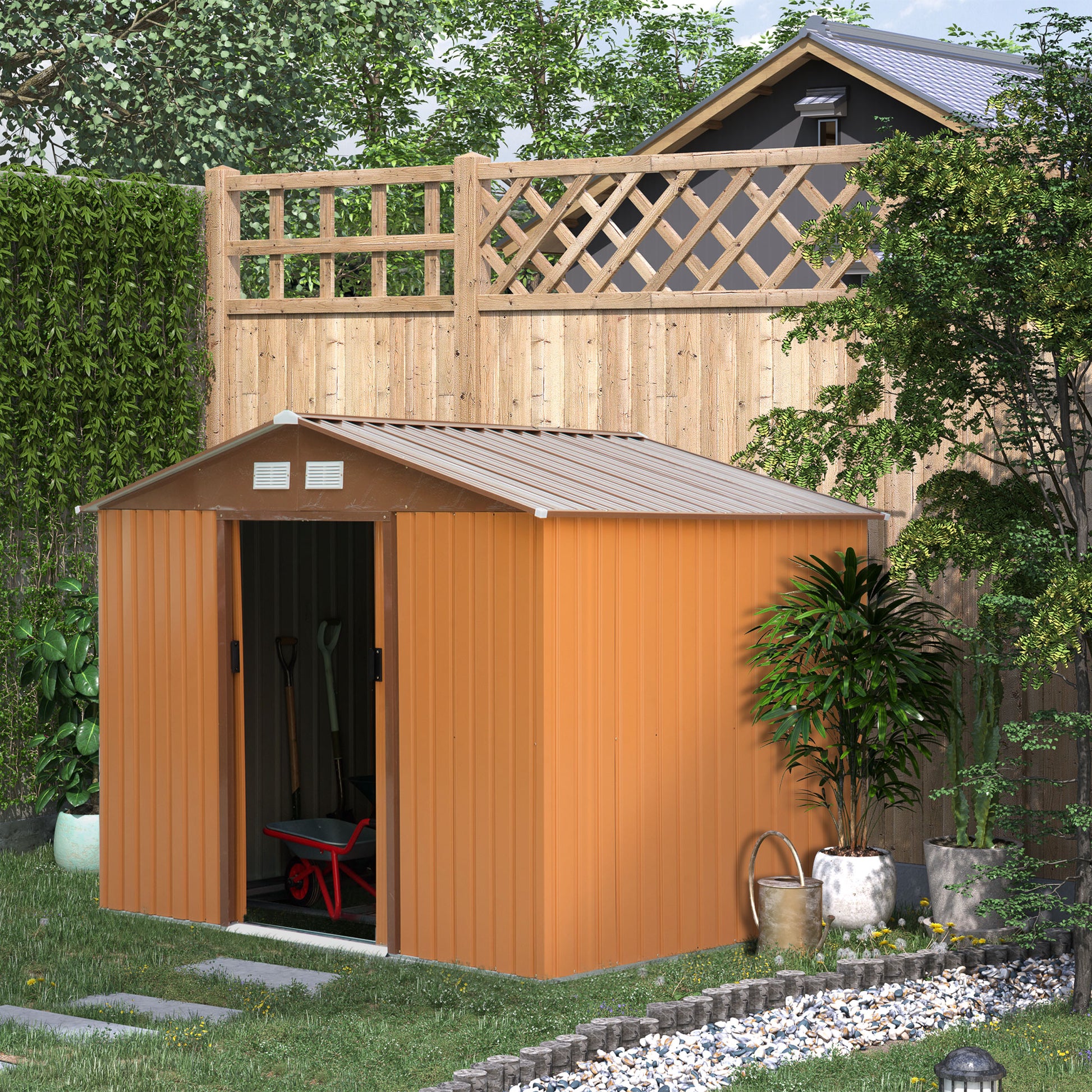 Galvanised 9 x 6' Sliding Double Door Apex Garden Shed With Ventilation Steel Light Brown by Steadfast