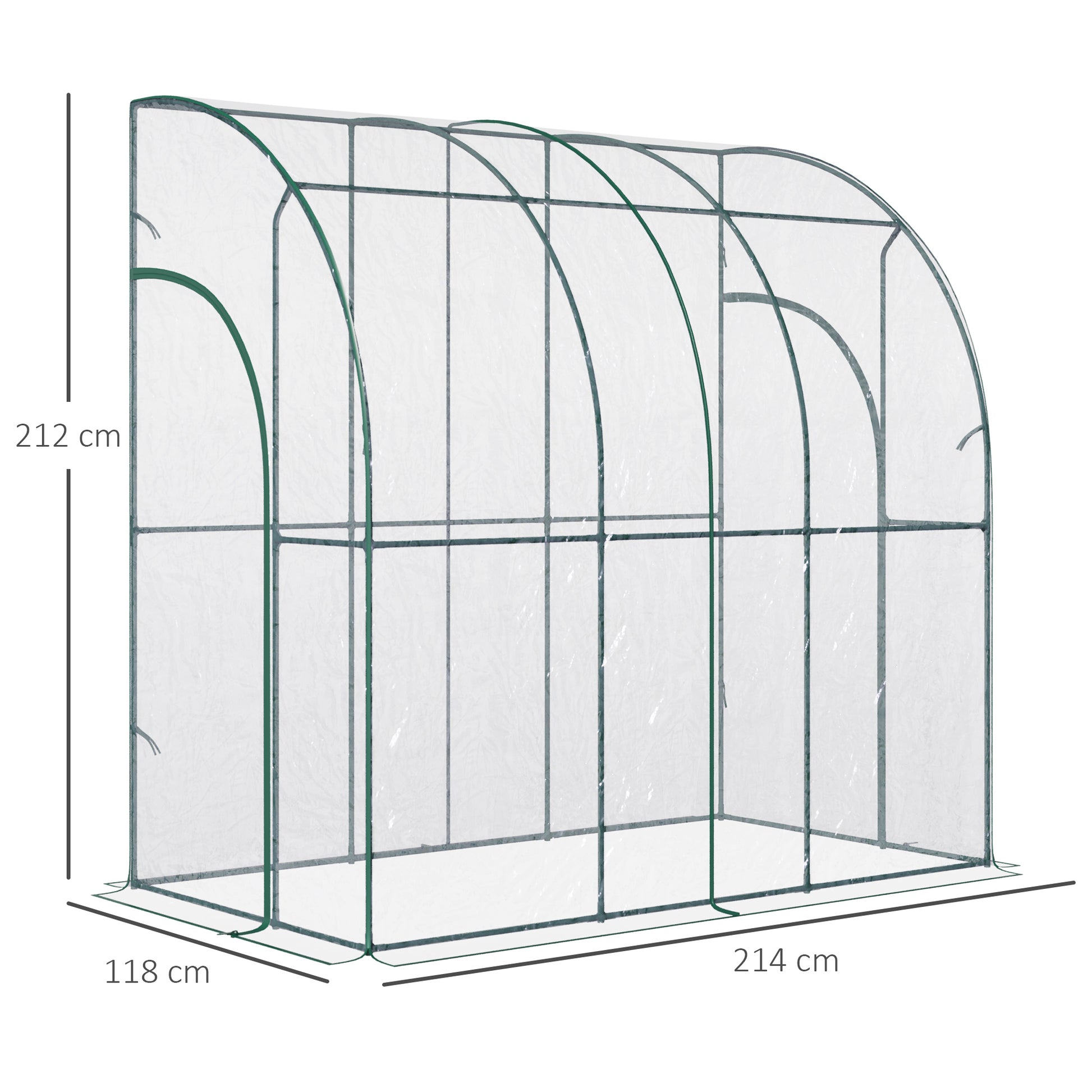 Outsunny Outdoor Walk-In Lean To Wall Tunnel Greenhouse With Zippered Roll Up Door Pvc Cover Sloping Top