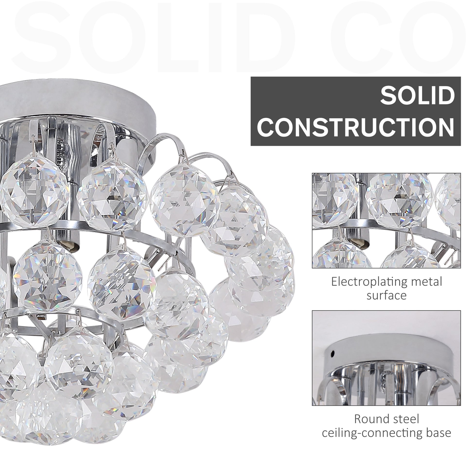 Homcom 30x30cm K9 Crystal Droplets Ceiling Pendant Light Silver