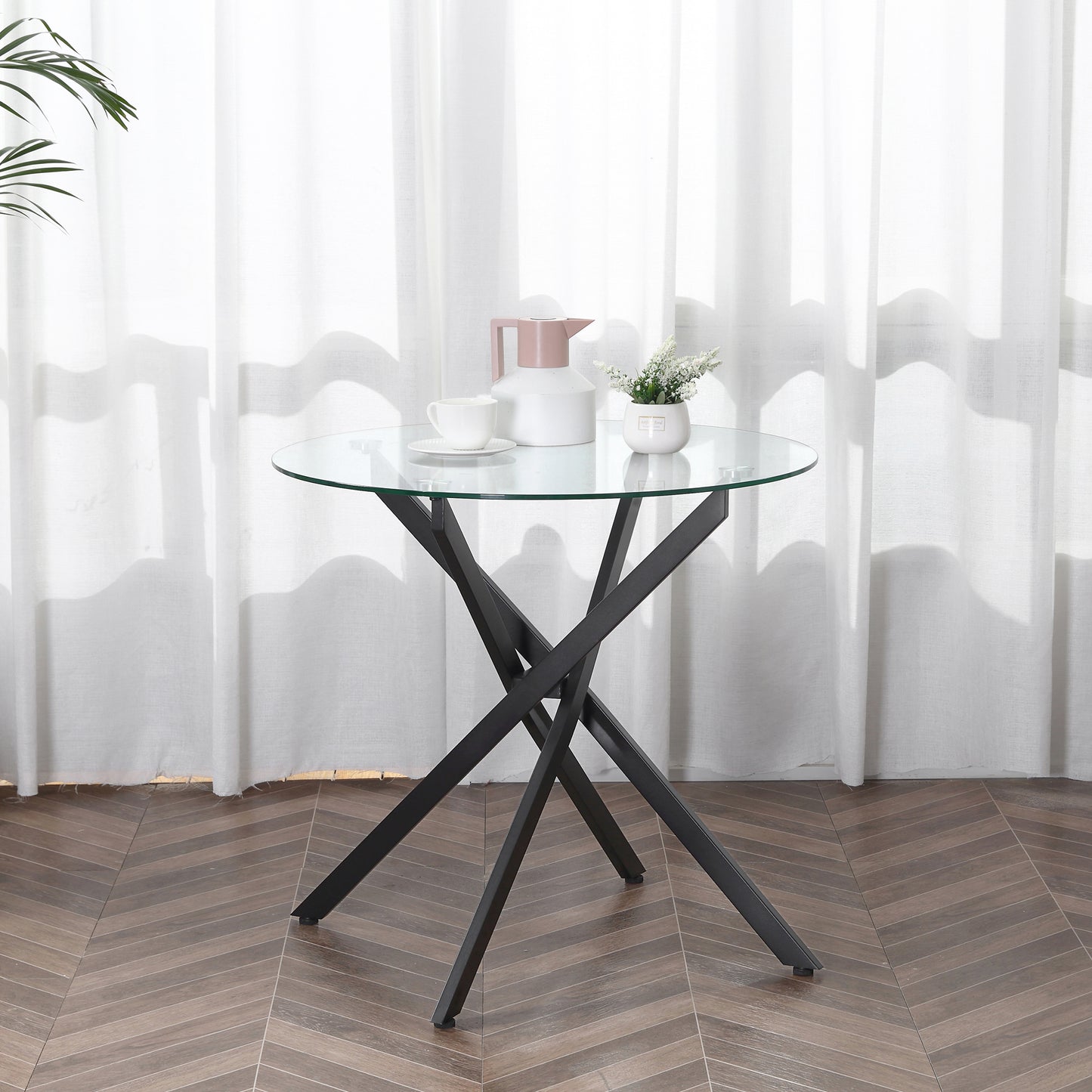 Homcom Side Table with Clear Tempered Glass Top