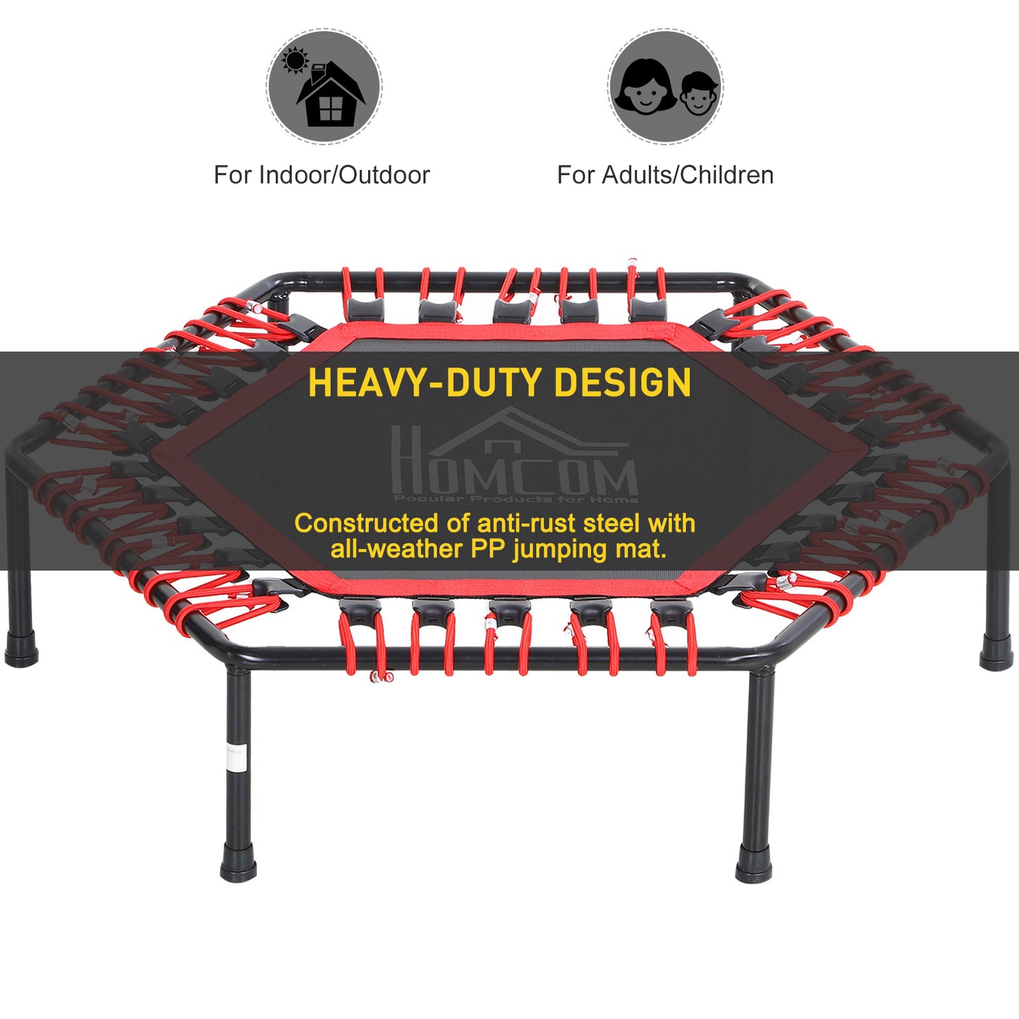 Homcom Mini Hexagon Steel Frame Trampoline with Anti-slip Rubber Pads Red