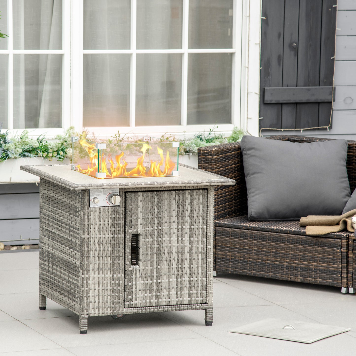 Outsunny Outdoor PE Rattan Gas Fire Pit Table