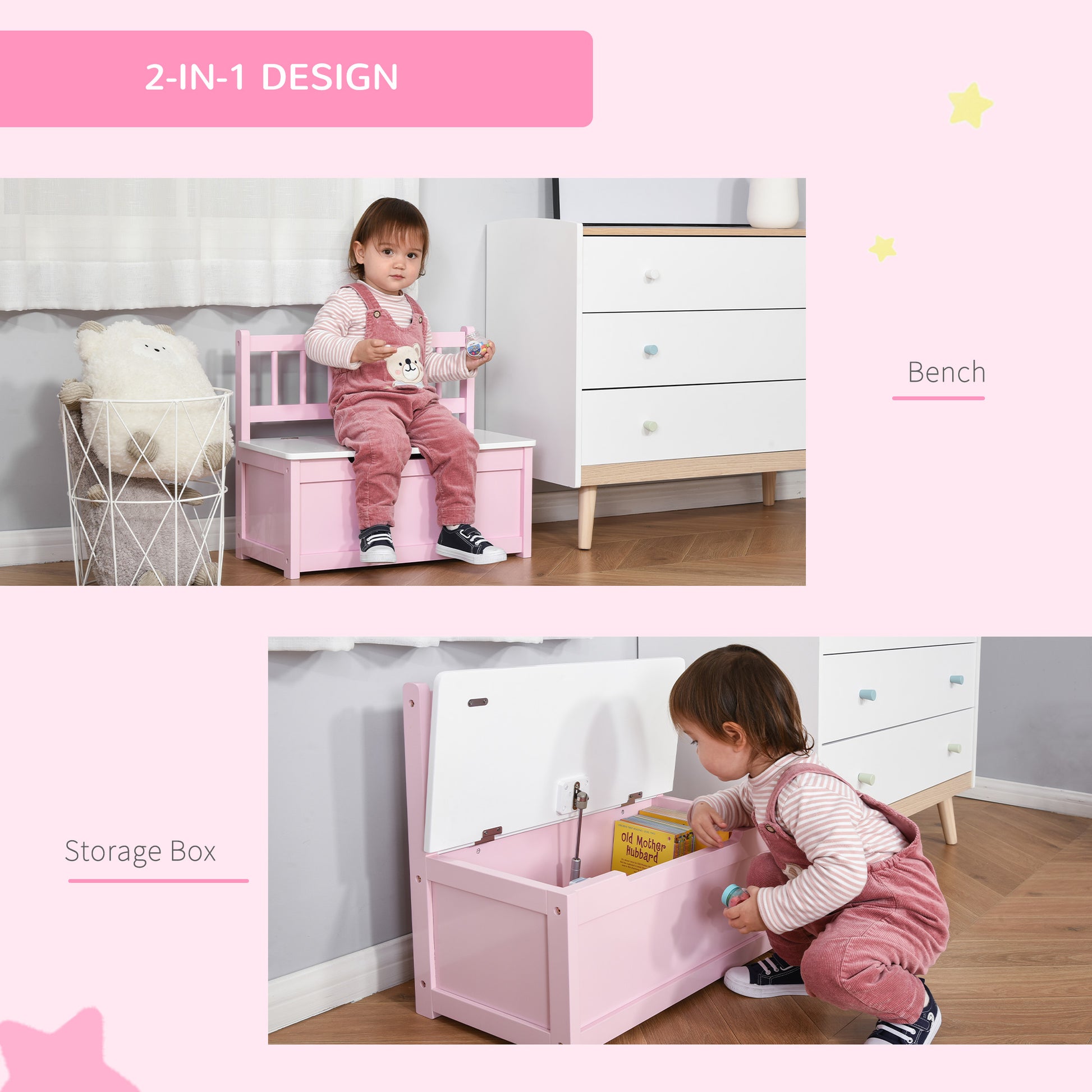 Homcom Two-In-One Wooden Toy Box