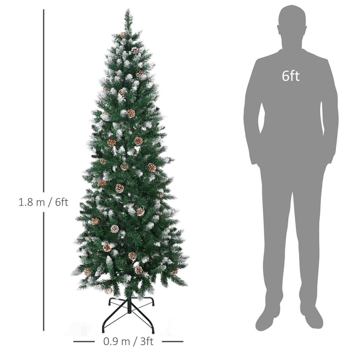 Homcom 6 Ft Snow Artificial Christmas Tree with Realistic Branches