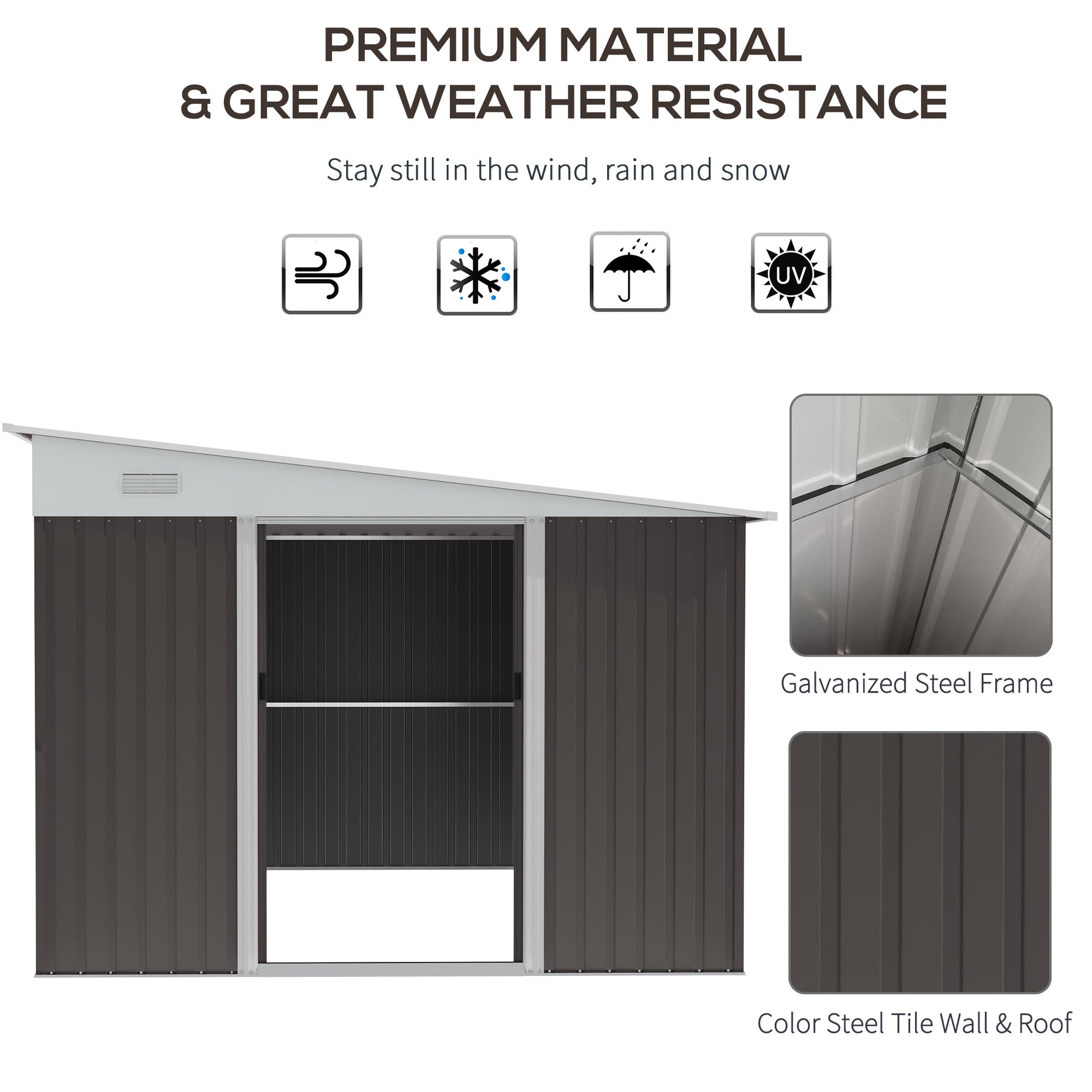 Galvanised 11.3 x 9.2' Sliding Double Door Offset Pent Garden Shed With Ventilation Steel Grey by Steadfast