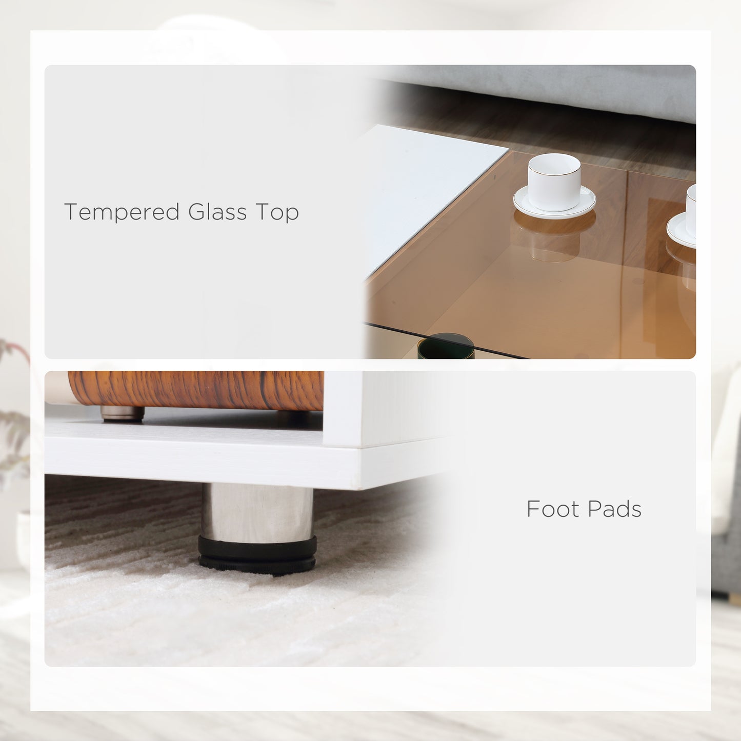 Homcom Modern Coffee Table with Tempered Glass Top